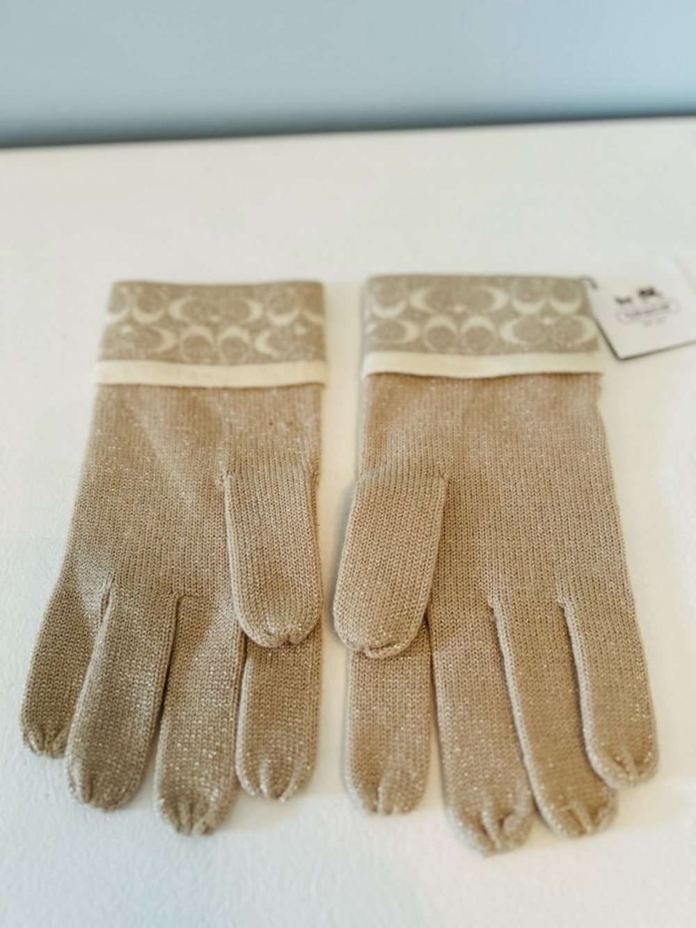 Coach Ivory/Gold Signature Lurex Gloves